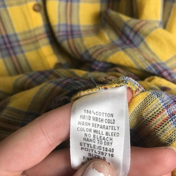 Umgee yellow plaid flannel long sleeve top hi low front knot oversize small H8 - Picture 4 of 5